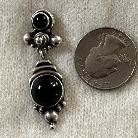 Vintage Sterling Silver Black Onyx Dangle Post Back Single Earring 80’s 90’s - Picture 5 of 8